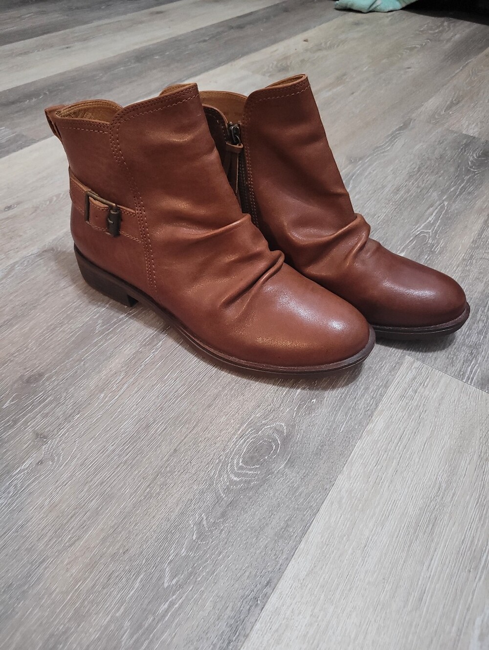Brown Leather Bootie 9.5 Buckle Sofft Ankle Boot Fall Minimalist Quiet Luxury
